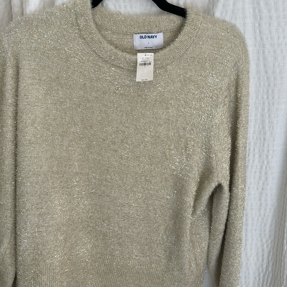 Cream Long Sleeve Fuzzy glitter Crop Top Vintage